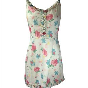 Silk printed  day dress with silk ruffle detail